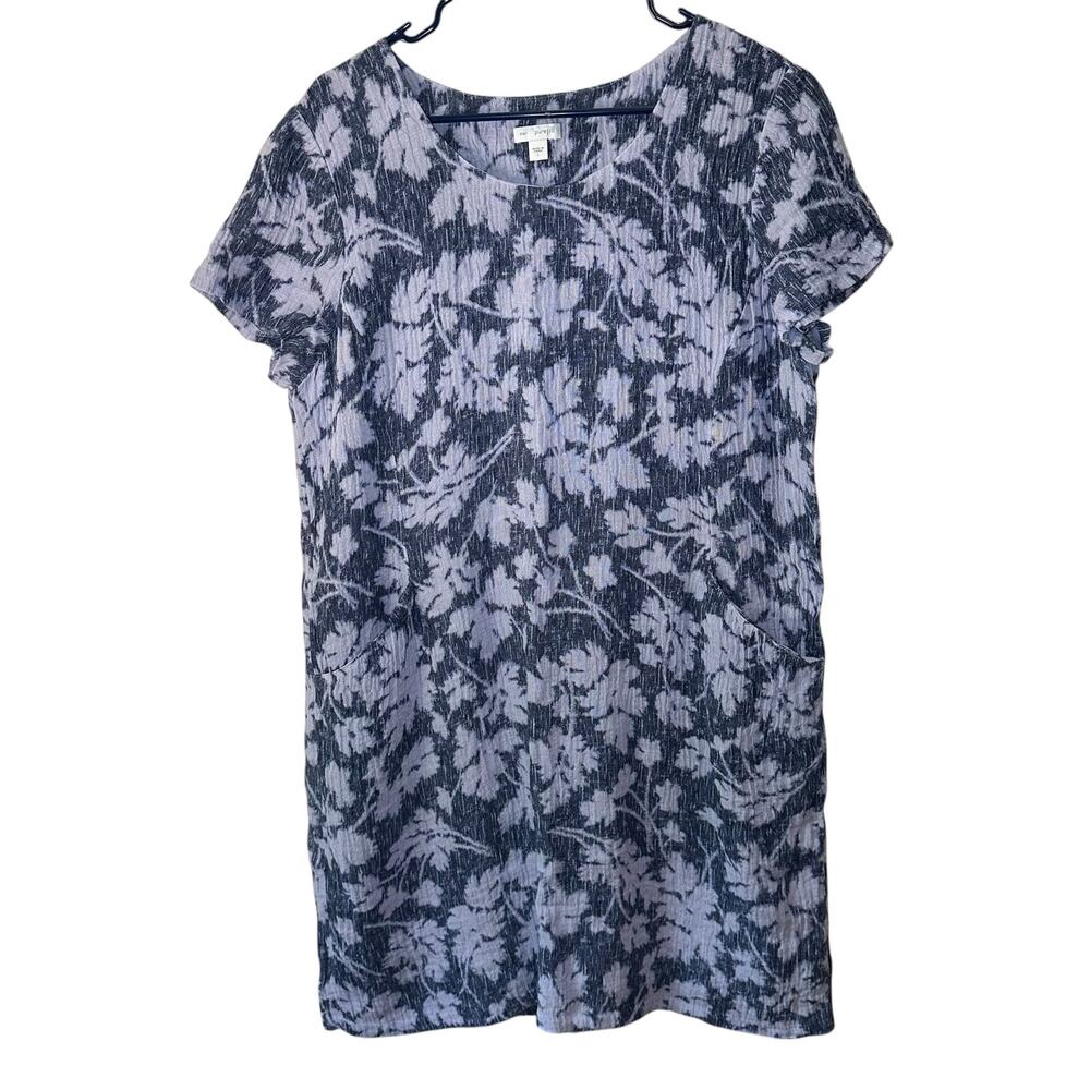 JJill purejill Linen Blue Floral Lined Dress Size L